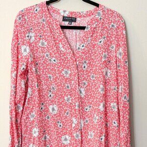 Premise Women's Coral Floral Long Sleeve Blouse – Size Medium